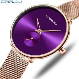 Women Watch Luxury CRRJU Casual Silm Watch Ladies Dress Mesh Wristwatch Minimalist Waterproof Quartz Cool Watches reloj mujer 210517