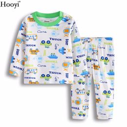 Spring Baby Pyjamas Clothes Suit Cotton Cartoon Boys Sleepwear Truck Boat Sleep Sets Long Home Clothing Set Bus Print 210413
