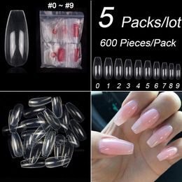 5 Packs/Lot 600 Pieces/Pack Long Ballerina False Tips 10 Sizes Acrylic s Coffin Full Cover DIY Nail Extension