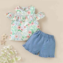 Summer Suit Clothes For Girls Tops+Pant 2Pcs Children's Clothing Floral Kid Baby Girl 210528