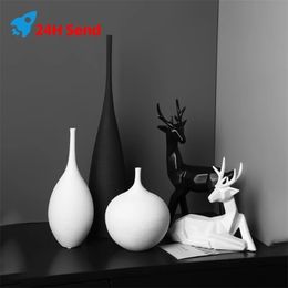 Modern Flower Vase Ceramic Ornaments Living Room Model Pot Basket Glass Jardiniere Arrangements Home Decoration 211215