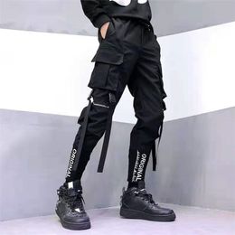 Japanese Fashion Sweatpants Streetwear Cargo Pants for Men Ribbon Pockets Joggers Techwear Men's Trousers Hip Hop 211112