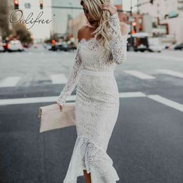 Summer Women White Lace Long Slash Neck Off Shoulder Sexy Bodycon Maxi Party Dress 210415