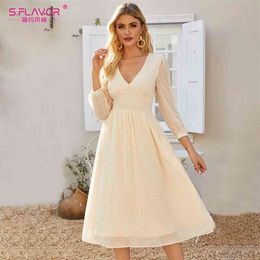 S.FLAVOR V-Neck Chiffon Summer Midi Dress For Women Bohemian Style Slim Party Vestidos De Fashion Beach A-line Sundress 210623