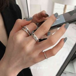 Korean Ins Fashion Niche Design Ring Women's Net Red Simple Cool Chain S925 Sterling Silver Hand Ornament