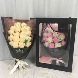 Artificial Rose Bouquet Scented Soap Flowers Holding Flower Handmade Creative Gift Simulated Flowers Ornaments Decorations 210925