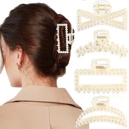 Korean Pearl Hairpins For Women Girls Ponytail Hair Claw Barrettes Hair Crab Clips Styling Tool Fashion Hair Accessories