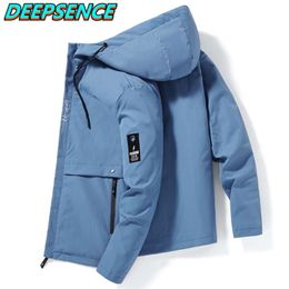 Spring Autumn Fashion Jacket Men Kroean Loose Fit With Hood Zipper Pockets Solid Colour Streetwear Ins Super Fire Jacktes 210928