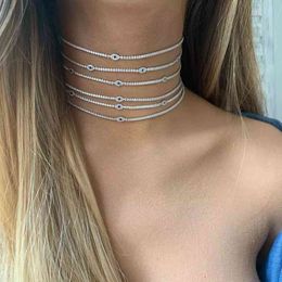 2021 SUMMER Minimal Delicate Clear CZ Lucky Turkish Evil Eye Charm Choker Collarbone Women Girl Tennis Chain Necklace