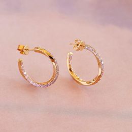 18mm Medium Pink Cz Circle Hoop Earring Top Quality Gold Plated 100% 925 Sterling Silver Girl Jewellery