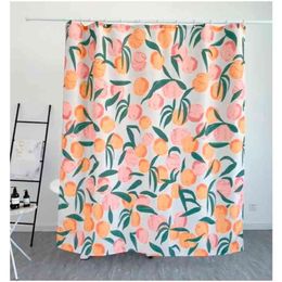 DUNXDECO Shower Curtain Bathroom Waterproof Cortinas Modern Fresh Fruit Peach Print Polyester Fabric Ridea Artistic Decorating 210402