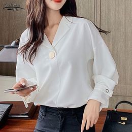 Blusas Mujer Korean Vintage Top Female Sweet Long Sleeve Chiffon Blouse Autumn Office Lady Style Women' Shirts White 10697 210521