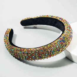 Full Crystal Luxury Hairbands Sparkly Padded Rhinestone Diamond Hair Headdress Colourful Black Stone Women Headbands