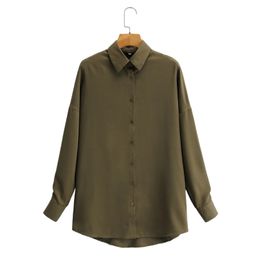 Spring Women Army Green Casual Long Sleeve Shirt Female Turndown Collar Blouse Office Lady Loose Tops Blusas S8562 210430
