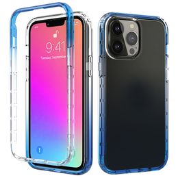 2 in 1 Colour Gradient Shockproof Phone Cases For iPhone 13 12 11 Mini Pro Max X XS 8 7 Plus TPU PC Clear Cover