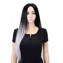 Fashion Ombre Grey Non-lace Black Straight Synthetic Wig Ombre Tone Long Natural Heat Resistant Hair Wigs For Womenfactory direct