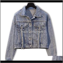 Jackets Outerwear & Coats Womens Clothing Apparel Drop Delivery 2021 Spring Denim Jeans Jacket Ribbon Eyelet Short Coat Fall Women Windbreake