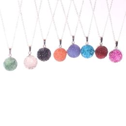 Natural Druzy Stone Gold Silver Plated Colourful Chain Pendant Necklaces Jewellery For Women Girl Party Club Accessories