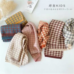 Korean Style Winter Baby Kids Knitted Double-Faced Plaid Neckerchief Boys And Girls Soft Thick Warm Scarves All-match 210615