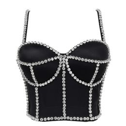 Fashion Spaghetti Strap Cropped Tops Vintage Backless Black Cami Top Party Club Celebrity Vest Caims Beading Bra 210515