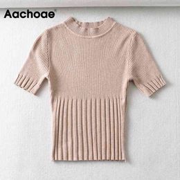 Casual Stripe Knitted T Shirt Women O Neck Home Lady Jumper Tops Solid Sheath Summer Thin Tshirt Female Mujer Camisetas 210413