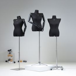 High-Quality Black Wood Arm Colour Full Female Head Sewing Mannequin Cotton Body Square base Wedding Women,Adjustable Rack D407