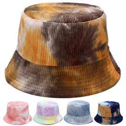 Winter Women Fisherman Cap Cotton Tie-Dye Sunscreen Bucket Outdoor Double-sided Hat Elegant Female Panama Sunbonnet Fedoras G220311