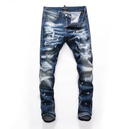 DSQ PHANTOM TURTLE Men's Jeans Mens Italian Designer Jeans Skinny Ripped Cool Guy Causal Hole Denim Fashion Brand Fit Jeans Men Washed Pants 65225