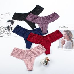 Women's Panties 3 Pcs Pack Sexy Women Lace Flowers Low-waist Hollow Out Underwear Girl Female Briefs G-String Thongs276G