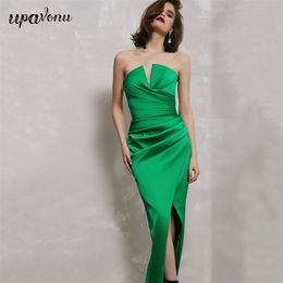 Free Women Green Summer Dress Sexy Wrapped Chest Sleeveless Halter Split Long Club Evening Party Vestido 210524