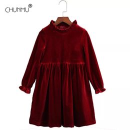 Gold Velvet Teenagers Kids Girls Wedding Dress Elegant Princess Party Formal Long Sleeve Sping Autumn Clothes 210508