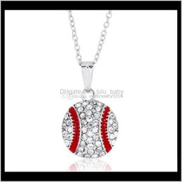 Necklaces & Pendants Top Quality Sports Pendant Necklace Crystal Rhinestone Diamond Baseball Charm Sier Chains For Women S Fans Fashion Jewe