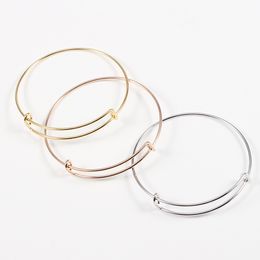 Vekeklee 10pcs/lot YY001251 Round Basic Diy Bangle Jewellery making findings 65mm 100% rose gold stainless steel wire Expandable Adjustable Blank women Bracelets
