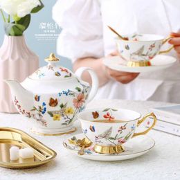 Garden small fresh European bone china and coffee cup set