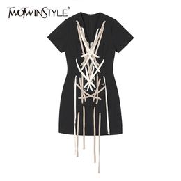 Casual Cross Bandage Dress For Women V Neck Short Sleeve High Waist Mini Slim Dresses Female Fashion Summer 210520