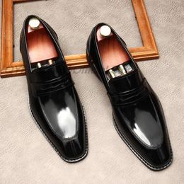 Size 6 To 12 Stylish Man Loafers Genuine Leather Square Head Dress Shoes Mens Summer Autumn Brown Party Wedding Shoes For Men