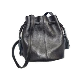 Evening Bags Large Capacity Bucket Bag With Tassels 100% Natural Leather Women Big Cowhide Lades HandBag High Quality Shoulder