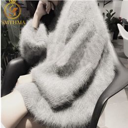 Winter Clothes Women Thick Warm Plus Size Hairy Faux Mohair Sweaters And Pullovers Flare Sleeve Jersey Mujer Invierno 210520