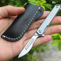 Multifunctional Flipper Carving Folder knife 440C Satin Blade TC4 Titanium Alloy Handle Ball Bearing Folding Knives Inlcuding 2 Blades