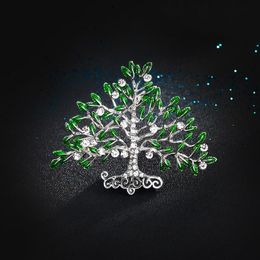 Pins, Brooches Female Crystal ing Tree Brooch Charm Gold Sier Colour Jewellery For Women Cute Pin Dress Coat Accessories