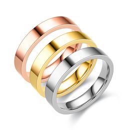 Elegant New Trendy 316L Stainless Steel Women Ring Rose Gold Silver Rings Bridal Wedding Jewellery 4MM High Quality