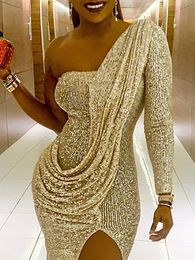 One Dress Sequined Irregular Off Shoulder Backless Slit Slim Bodycon Sexy Clubwear Night Evening Party Dresses Robes 210416