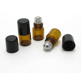 100pcs/lot 1ml Empty Mini Amber Glass Roll on Botte Vials Sample For Essential Oil e Liquid Perfume 2 Types Roller Ball