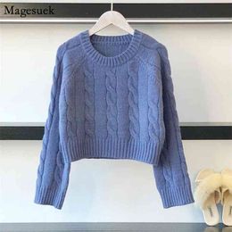 Autumn Twist Short Vintage Sweaters Solid Pullover Women Knitted Sweater Winter Long Sleeve Jumper Pull Femme 11957 210512