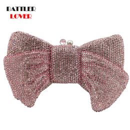 Shoulder Bags Bow Shape Diamonds Evening For Women 2021 Hard Case Metal Rhinestone Handbags Female Wedding Party Dinner Purses