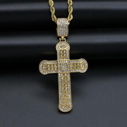 Pendant Necklaces Hip Hop Bling Iced Out Gold Color Stainless Steel Cross Pendants Neckalce For Men Rapper Jewelry Drop