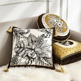Kissen / Dekorativer Kissen Luxuskissenbezug Black Gold Series Vintage Samtkoffer Blumendruck mit Schwerer Quaste amerikanischer Stil für Zuhause