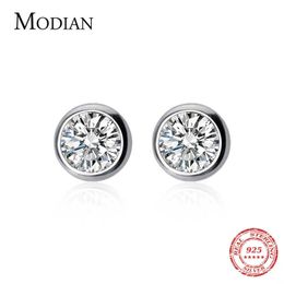 Classic Clear CZ Round Studs Earring for Women Fashion 925 Sterling Silver Wedding Engagement Statement Jewellery 210707