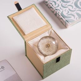 Novelty Items Real Dandelion Crystal Glass Resin Lens Ball 70mm Natural Plants Flowers Specimen Christmas Love Gift With Box Home Decor Glob