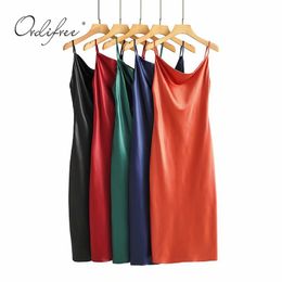 Summer Women Satin Slip Spaghetti Strap Vintage Sexy Silk Long Party Dress 210415